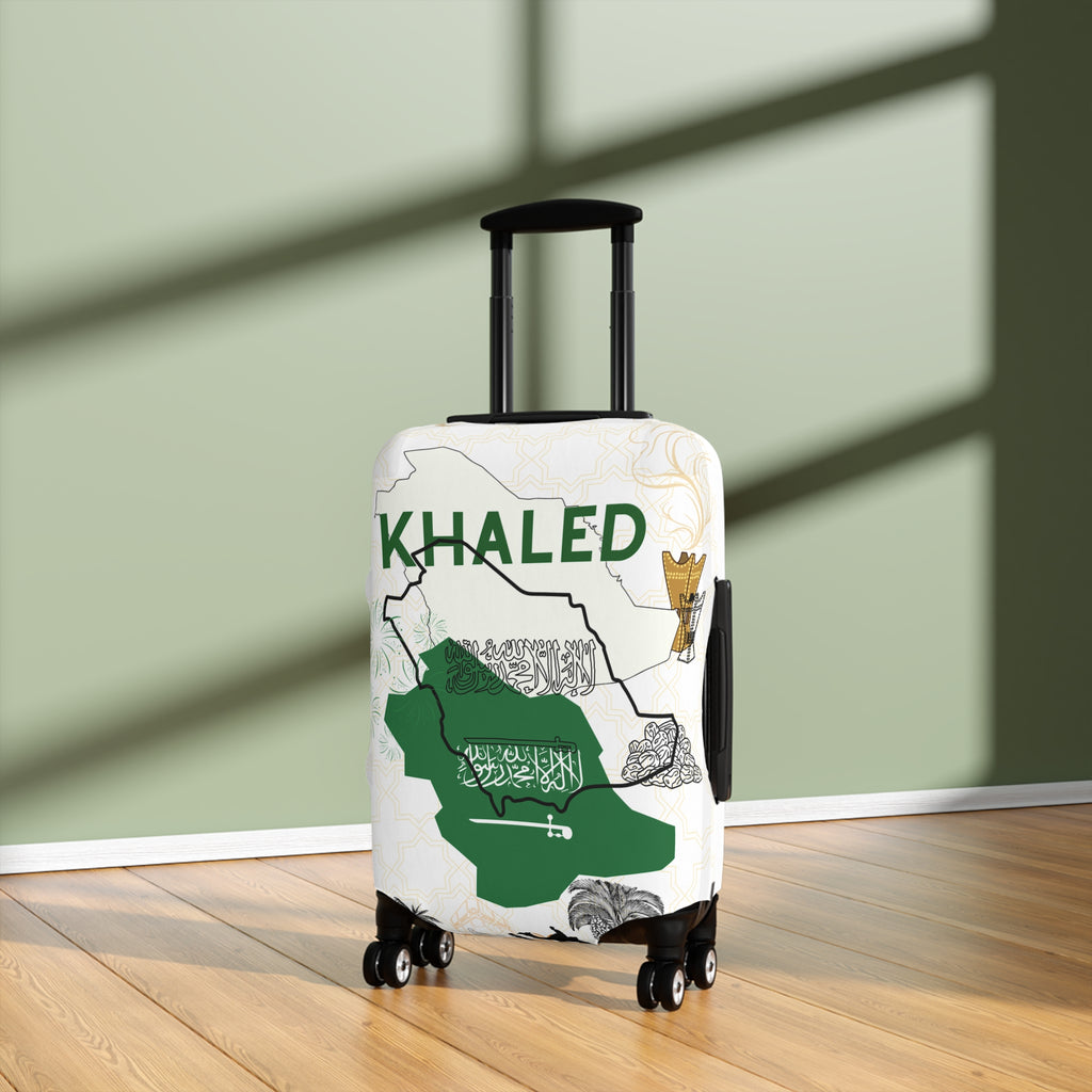 Saudi Map Luggage Cover – Personalized "Khaled" Travel Protector