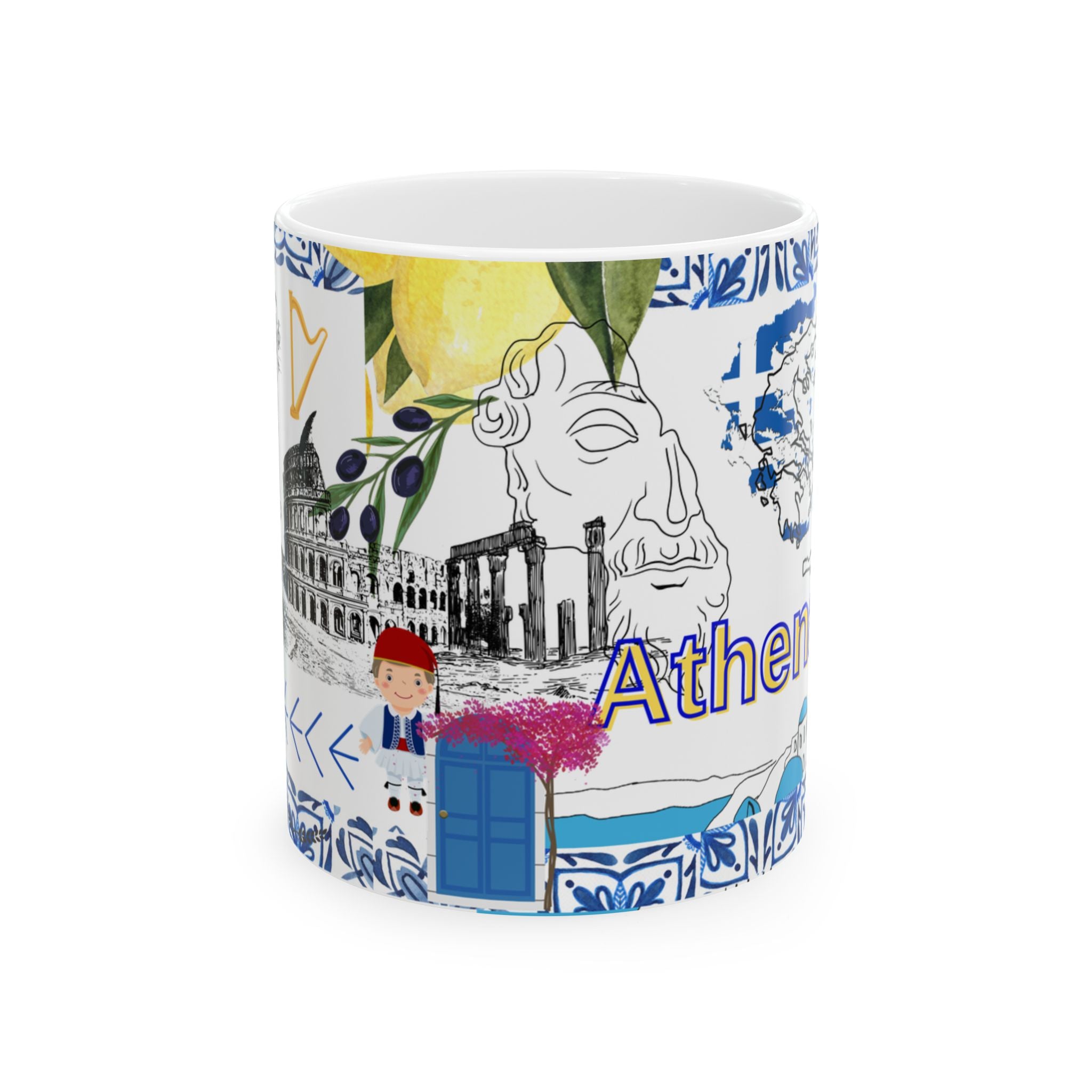 Athens Greece Collage Ceramic Mug — 11oz/15oz Travel Souvenir Coffee Cup