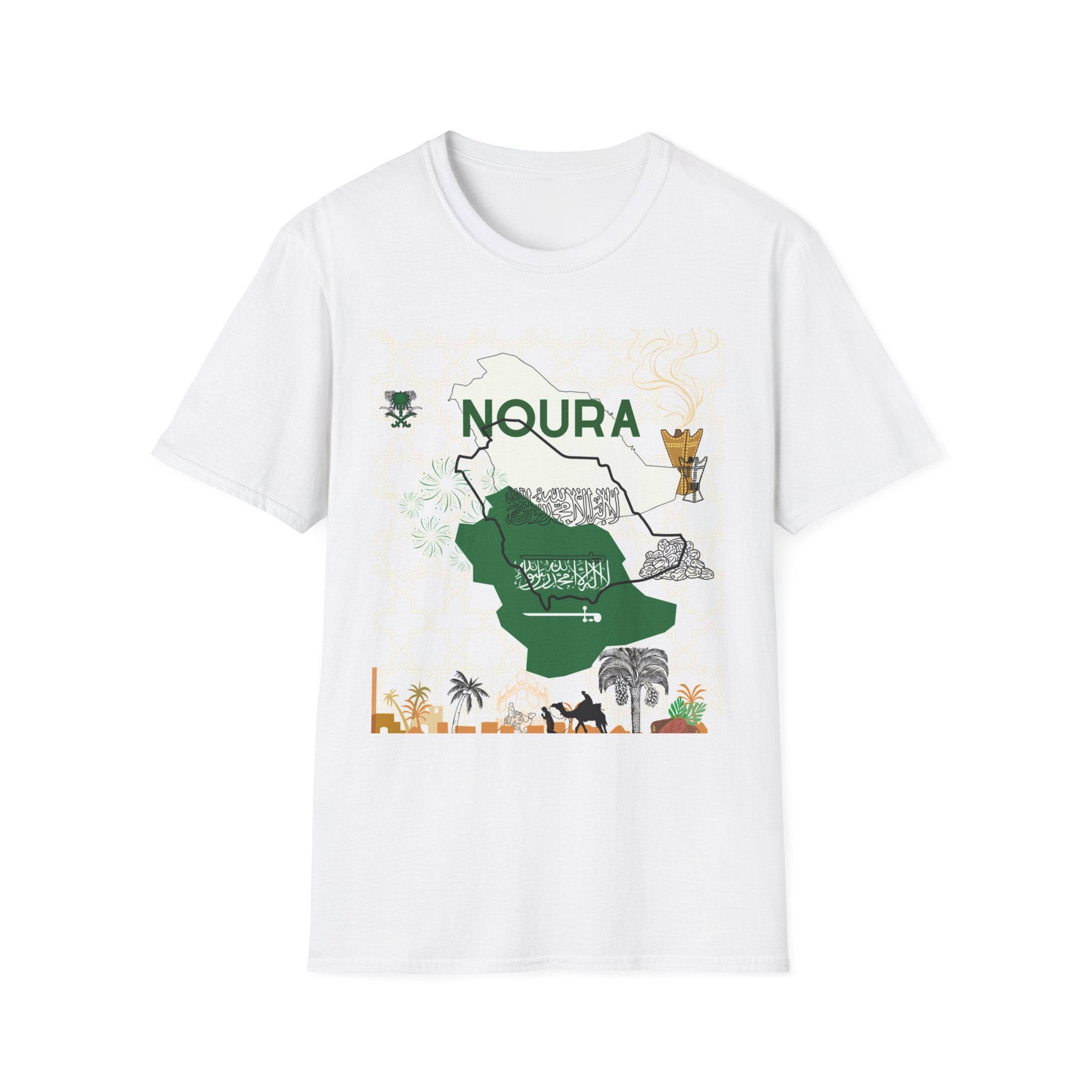 Saudi Arabia Map Name Tee — “NOURA” Personalized Saudi Map T-Shirt