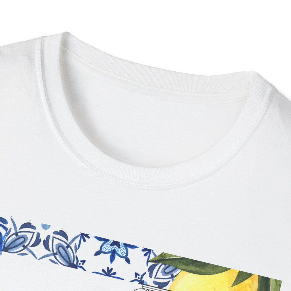 Athena Greek Map T-Shirt - Lemon & Blue Tile Mediterranean Tee
