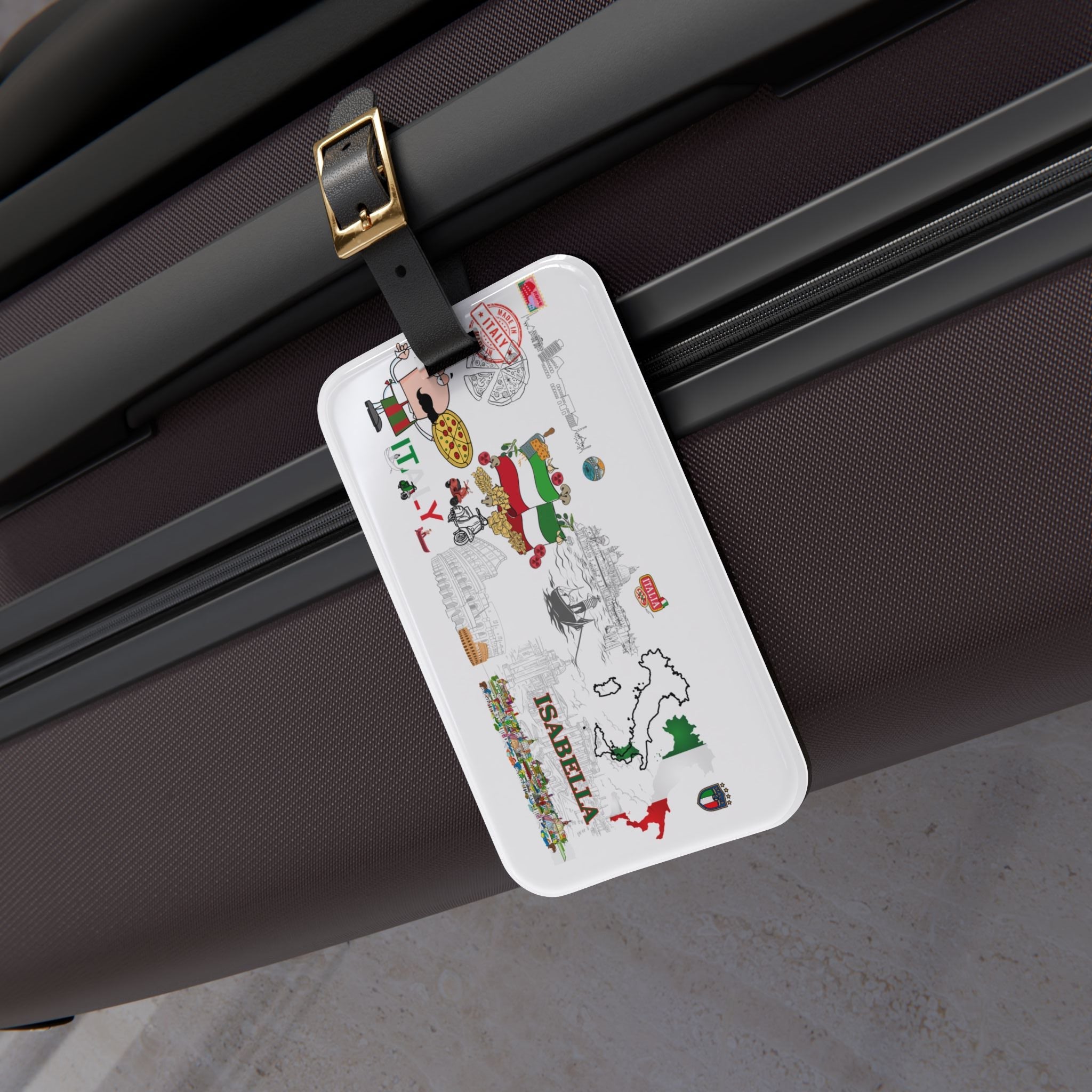 Italy Icon Collage Luggage Tag — Personalized Travel Bag ID