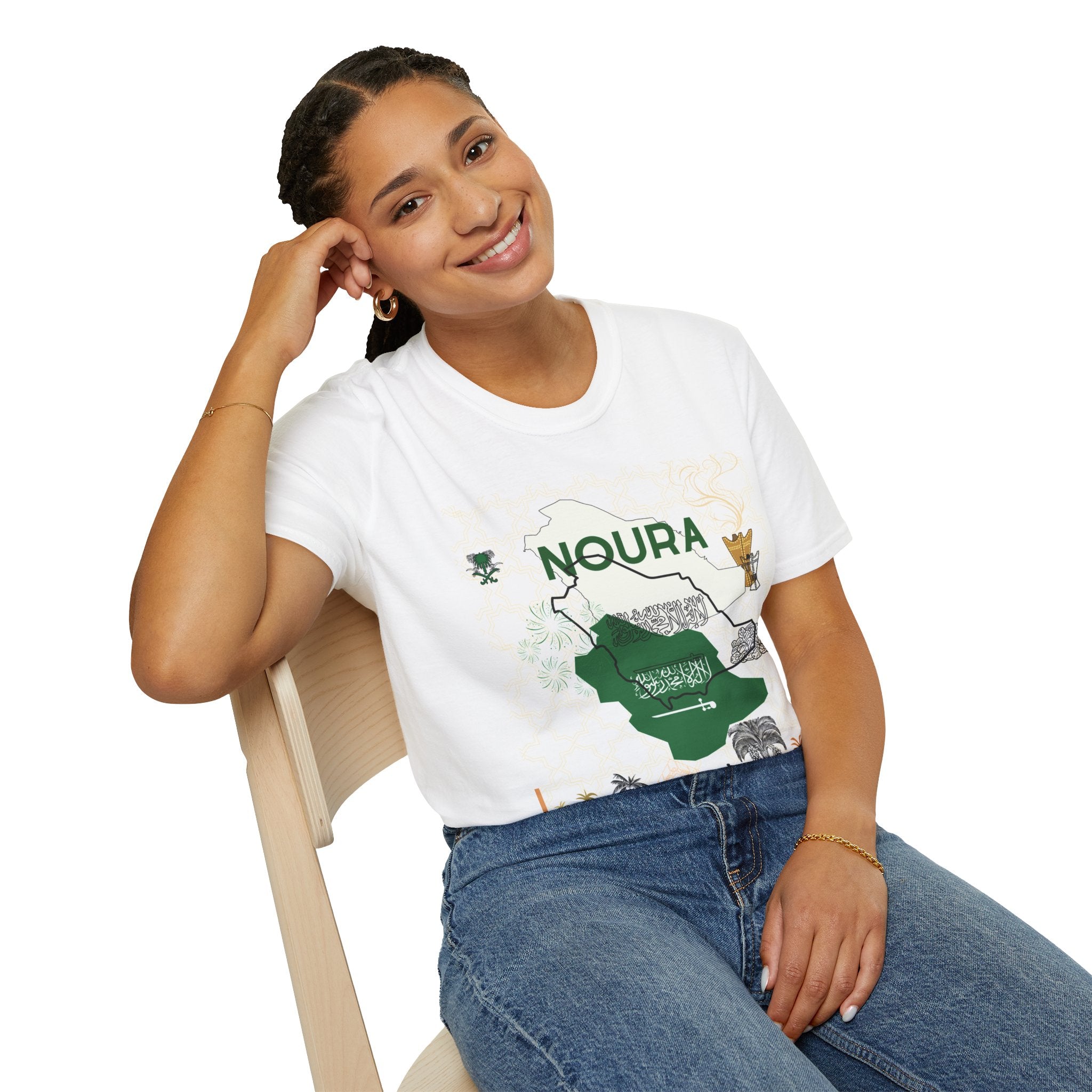 Saudi Arabia Map Name Tee — “NOURA” Personalized Saudi Map T-Shirt