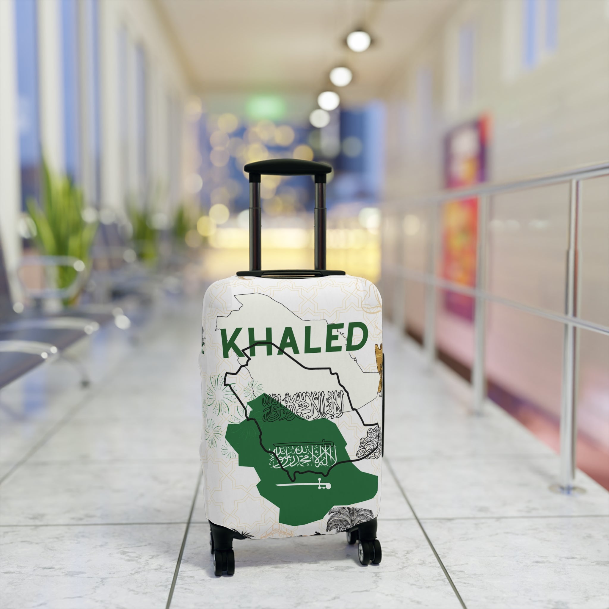 Saudi Map Luggage Cover – Personalized "Khaled" Travel Protector