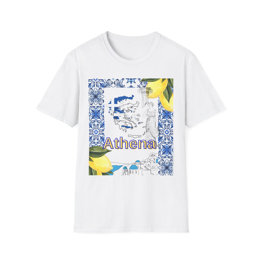 Athena Greek Map T-Shirt - Lemon & Blue Tile Mediterranean Tee