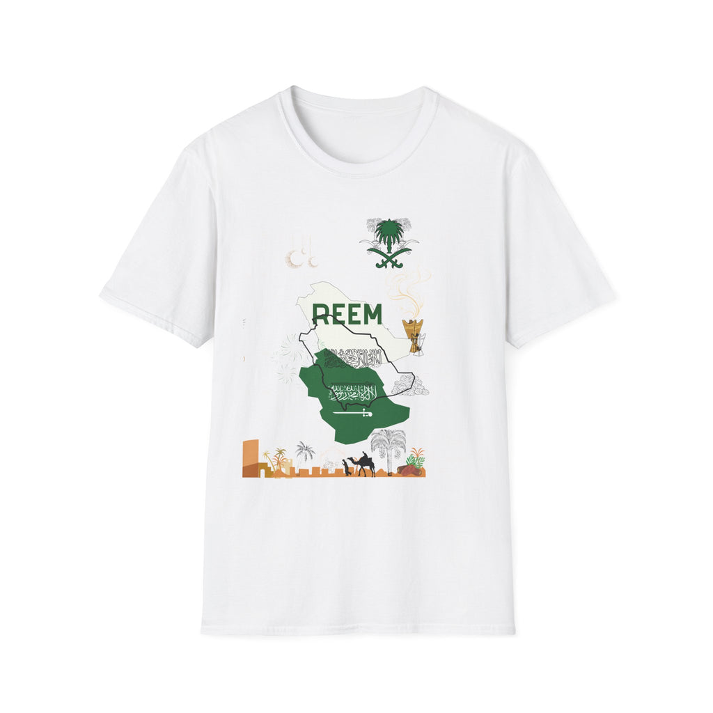Saudi Arabia Map T-Shirt – 'REEM' Desert & Palm Design, Saudi Pride Gift