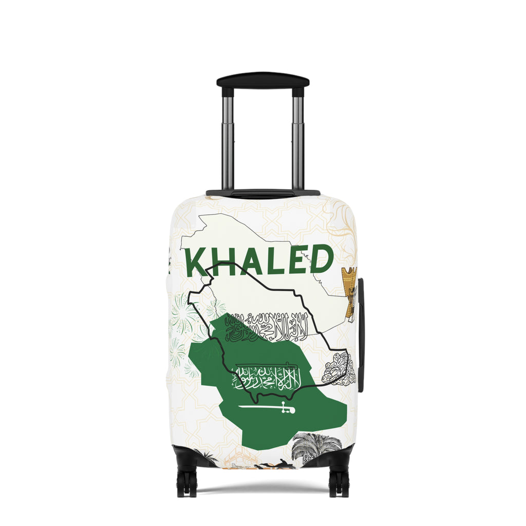Saudi Map Luggage Cover – Personalized "Khaled" Travel Protector