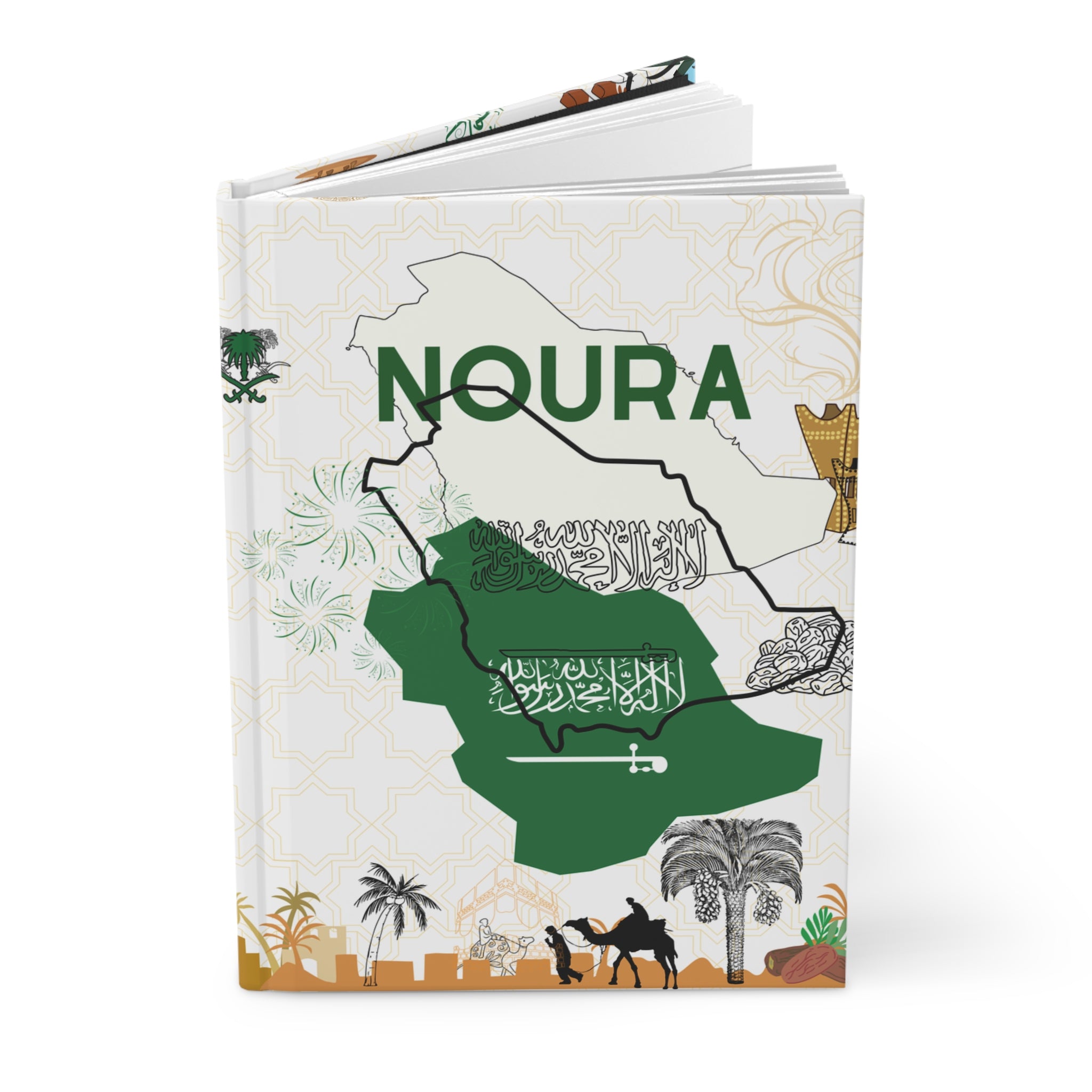 Saudi Arabia Themed Hardcover Journal — Personalized Noura, Saudi Landmarks & Cultural Design