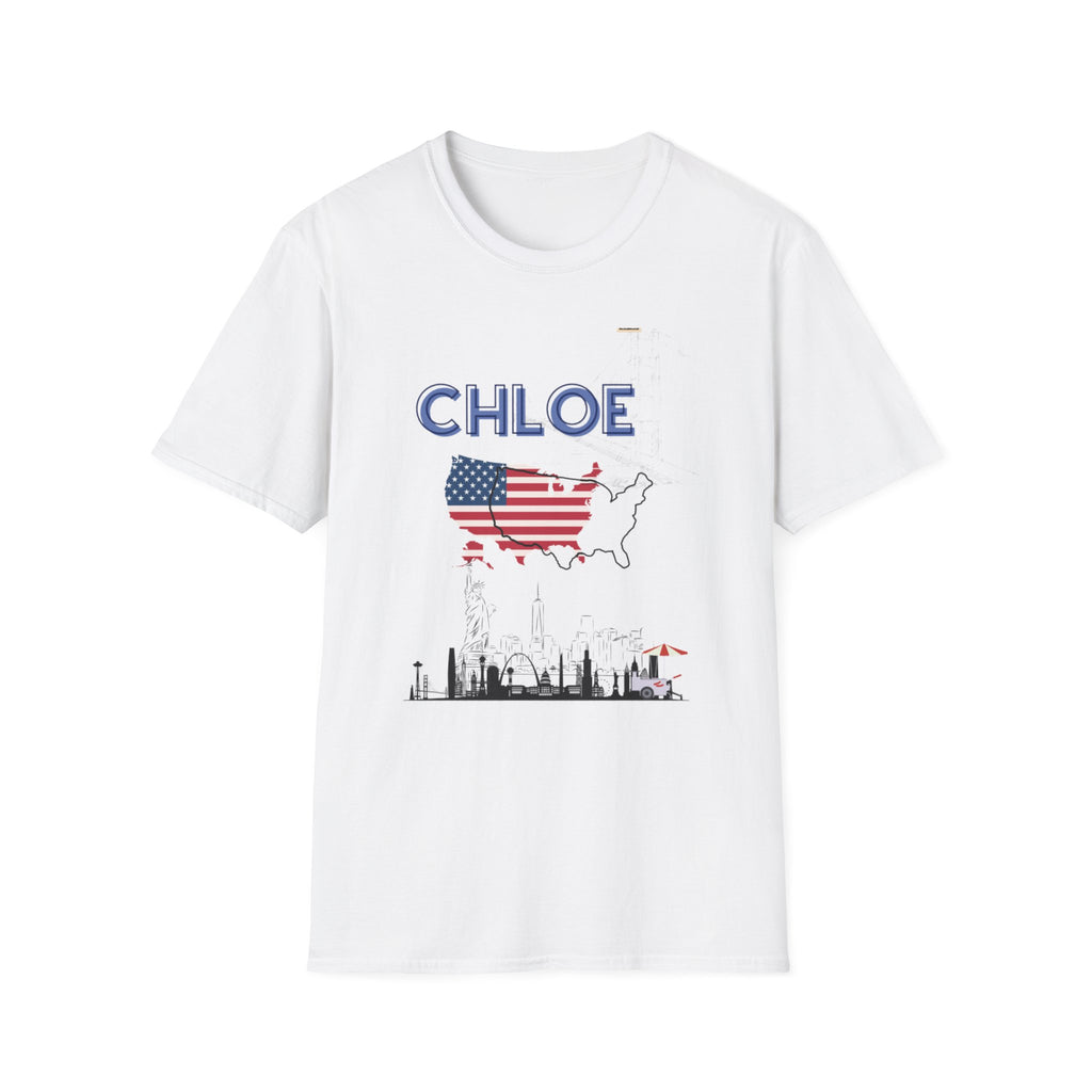 Chloe American Flag Map T-Shirt — Personalized USA Skyline Patriotic Tee