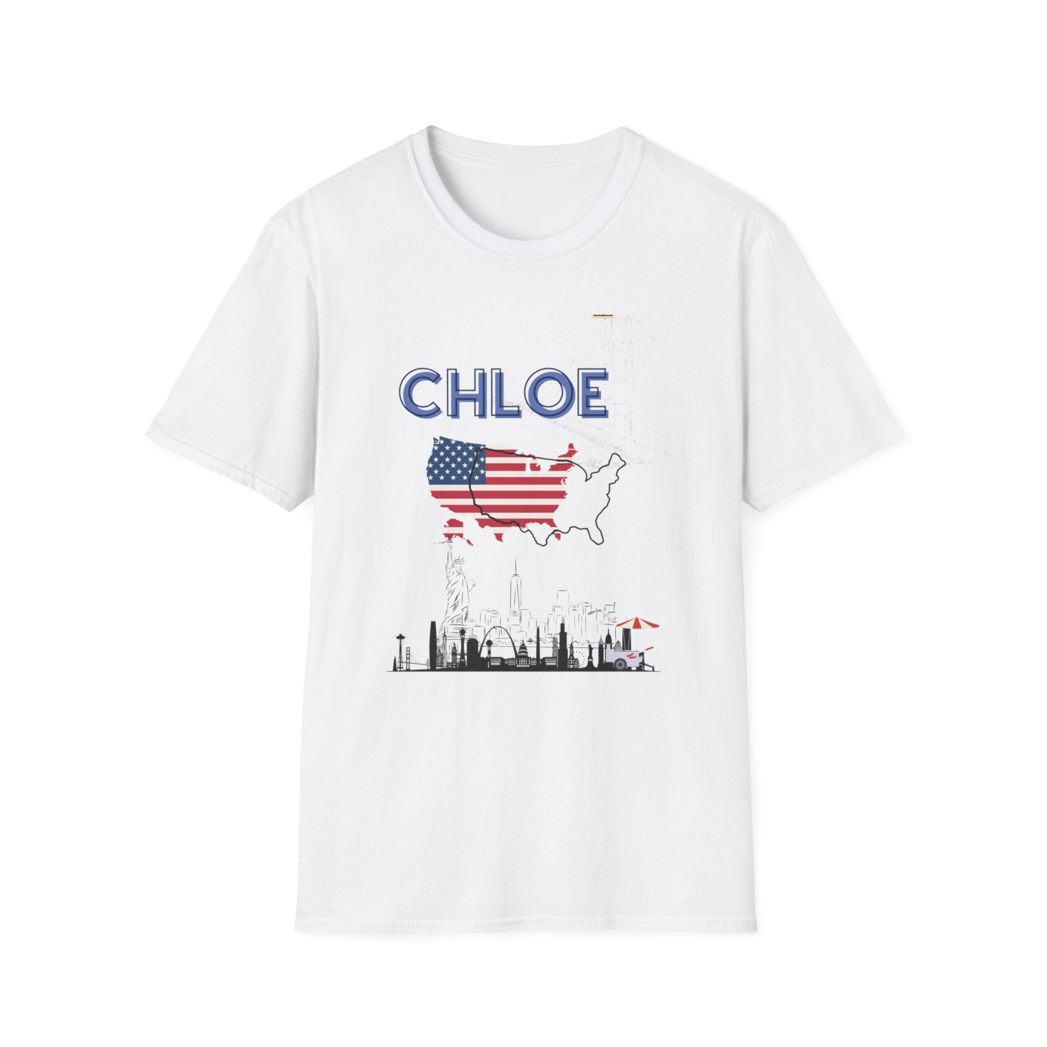 Chloe American Flag Map T-Shirt — Personalized USA Skyline Patriotic Tee