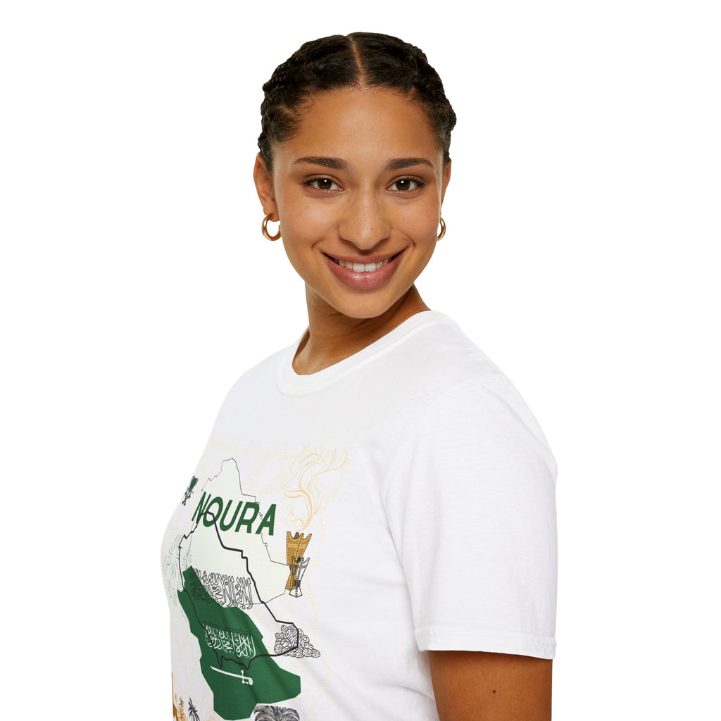 Saudi Arabia Map Name Tee — “NOURA” Personalized Saudi Map T-Shirt