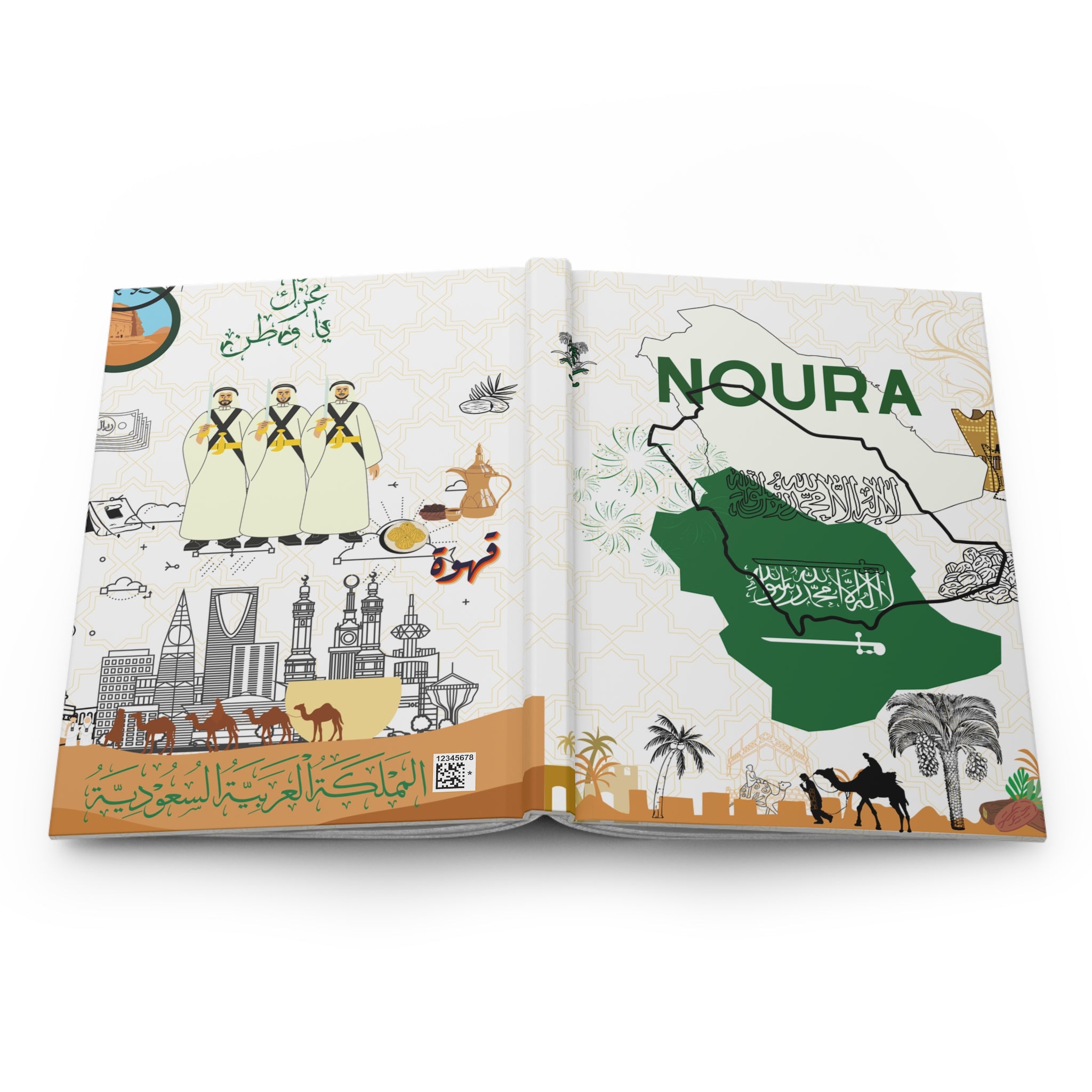 Saudi Arabia Themed Hardcover Journal — Personalized Noura, Saudi Landmarks & Cultural Design
