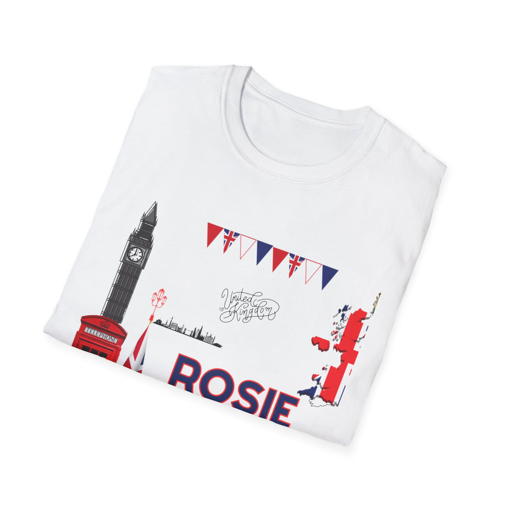 Personalised Rosie London Souvenir T‑Shirt — British Landmarks & Union Jack Design
