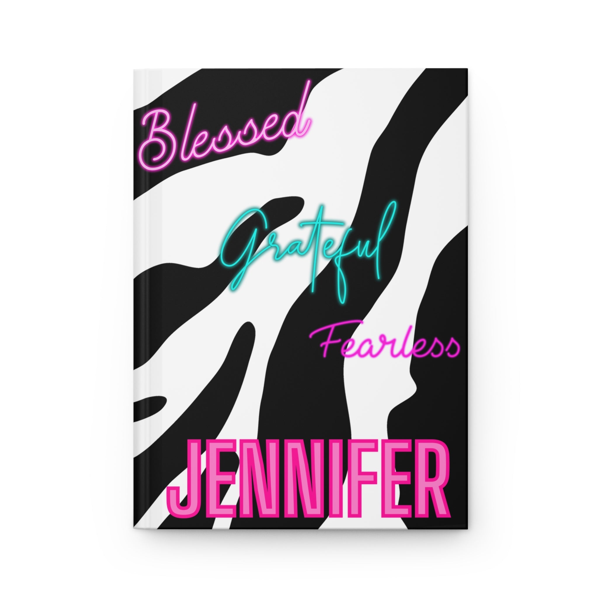 Personalized Zebra Hardcover Journal — "Jennifer" Motivational Notebook (Blessed • Grateful • Fearless)